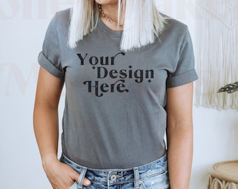 Bella Canvas 3001 Mockup | Bella Canvas Asphalt Shirt | Asphalt Bella Canvas 3001 Mockup | Alphalt Shirt Mockup | Model Mockup | Boho Mockup
