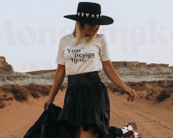 Bella Canvas 3001 Mockup | Bella Canvas White Shirt | White Shirt Mockup | Lifestyle Mockup | Model Mockup | Boho Mockup | Nature Mockup