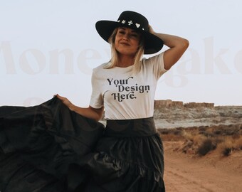 Bella Canvas 3001 Mockup | Bella Canvas White Shirt | White Shirt Mockup | Lifestyle Mockup | Model Mockup | Boho Mockup | Nature Mockup