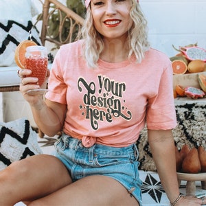 Bella Canvas 3001 Mockup | Bella Canvas Heather Prism Sunset Shirt | Tshirt Mockup | Spring Shirt Mockup | Summer Mockup | Model Mockup