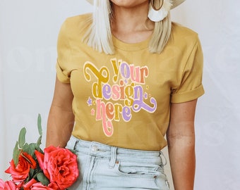 Bella Canvas 3001 Mockup | Bella Canvas Mustard Shirt | Tshirt Mockup | Spring Shirt Mockup | Summer T-Shirt Mockup | Model Mockup