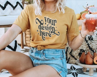 Bella Canvas 3001 Mockup | Bella Canvas Mustard Shirt | Tshirt Mockup | Spring Shirt Mockup | Summer T-Shirt Mockup | Model Mockup