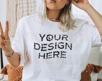 White Gildan 64000 T-Shirt Mockup | Halloween Autumn Fall (Digital File)