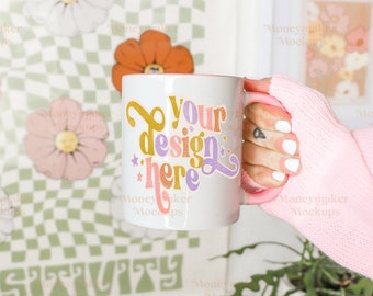 Mug Mockup | Valentines Day Mockup | 11 oz White and Pink Accent Coffee Mug Mockup | Coffee Mug Mockup | Accent Mug Mockup | Spring Mockup