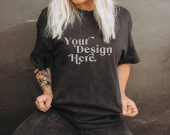 Gildan 5000 Mockup | Gildan 5000 Heavy Cotton Black Shirt Mockup | Tshirt Mockup | Grunge Mockup | Model Mockup | Oversized Shirt Mockup