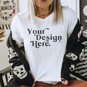Bella Canvas 3001 Mockup | Bella Canvas White | Halloween Mockup | Autumn Mockup | Fall TShirt Mockup | Fall Mock Up | Fall Mockup