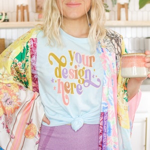 Bella Canvas 3001 Mockup | Bella Canvas Heather Ice Blue Shirt | Blue Tshirt Mockup | Heather Ice Blue Mockup | Model Mockup | Boho Mockup