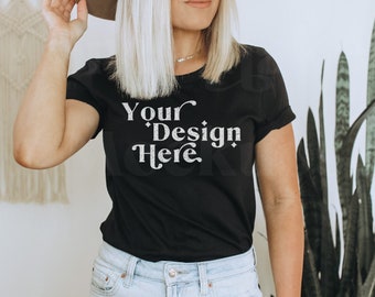 Bella Canvas 3001 Mockup | Bella Canvas Schwarzes Shirt | Black Bella Canvas 3001 Mockup | Schwarzes Shirt Mockup | Modell Mockup | Boho Mockup