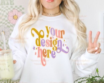 Gildan 18000 Mockup | White Gildan 18000 Mockup | Sweatshirt Mockup | Spring Sweatshirt Mockup | Summer Shirt Mockup | Spring Mock Up