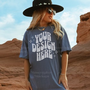 Western Mockup | Cowgirl Mock-Up | Comfort Colors 1717 Mockup | Comfort Colors 1717 Washed Denim Mockup | Shirt Mock-up | Cowgirl Mockup