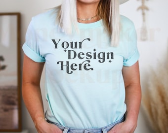 Bella Canvas 3001 Mockup | Bella Canvas Heather Eisblau Shirt | Tshirt Mockup | Heather Ice Blue Mockup | Modell Mockup | Boho Mockup
