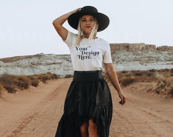 Bella Canvas 3001 Mockup | Bella Canvas White Shirt | White Shirt Mockup | Lifestyle Mockup | Model Mockup | Boho Mockup | Nature Mockup