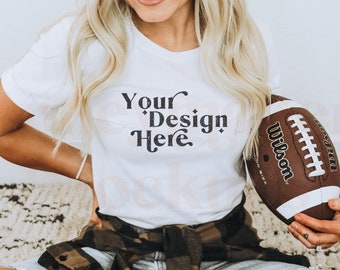 White Bella Canvas 3001 Mockup | Football Shirt Mockup | Gameday Mockup | Sports Mockup | Team Mockup | Fall Mockup | Superbowl Mock