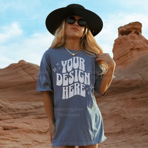 Western Mockup | Cowgirl Mock-Up | Comfort Colors 1717 Mockup | Comfort Colors 1717 Washed Denim Mockup | Shirt Mock-up | Cowgirl Mockup