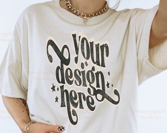 Gildan 5000 Mockup | Sand Gildan 5000 Mockup | Minimales Mockup | Trendiges Shirt Mockup | Übergroßes Shirt Mockup | Gildan 5000 Sand Mockup