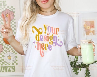 Bella Canvas 3001 Mockup | White Bella Canvas 3001 | Spring Mockup | Easter Mockup | Summer Mockup | Oversized Shirt Mockup | Trendy Mockup