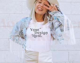Bella Canvas 3001 Mockup | White Shirt Mockup | Beige Shirt Mockup | Western Shirt Mockup | Festival Shirt Mockup | Cowgirl Mockup