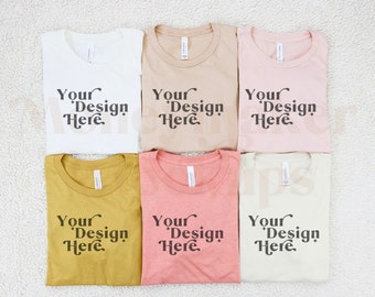 Bella Canvas 3001 Mockup | Multiple Shirt Mockup | Bachelorette Mockup | Wedding Party Mockup |  White, Sand, Peach, Mustard, Soft Cream