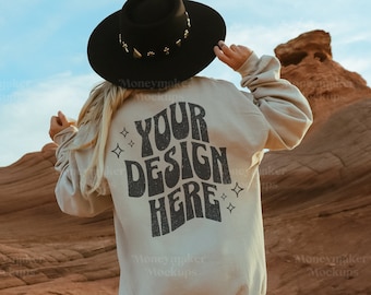 Western Mockup | Cowgirl Mock-Up | Gildan 18000 Sand Mockup | Sand Gildan 18000 Mockup | Back of Shirt Mockup | Cowgirl Mockup