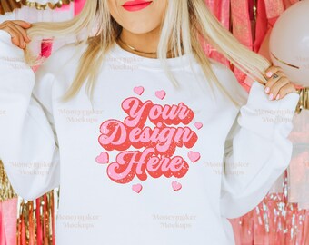 Valentines Day Mockup | Gildan 18000 White Mock Up | Valentines Shirt Mockup | Birthday Shirt Mockup | Bachelorette Party Shirt Mockup