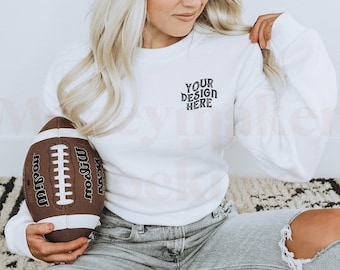 White Gildan 18000 Mockup | Gameday Mockup | Sports Mockup | Team Mockup | Fall Mockup | Superbowl Mock | Football Mockup | Model Mockup