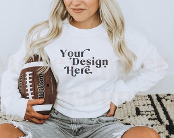 White Gildan 18000 Mockup | Gameday Mockup | Sports Mockup | Team Mockup | Fall Mockup | Superbowl Mock | Football Mockup | Model Mockup