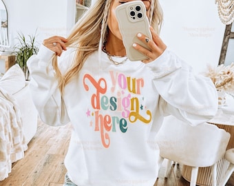 Trendy Mockup | Gildan 18000 Mockup | White Gildan Sweatshirt Mockup | Lifestyle Mockup | Gildan Sweatshirt Mockup | Y2K Mockup