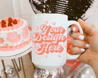 Maqueta de taza del día de San Valentín / Maqueta de taza de cerámica / Maqueta de taza de cerámica blanca de 15 oz / Maqueta de taza / Maqueta de despedida de soltera / Maqueta de taza con temática nupcial
