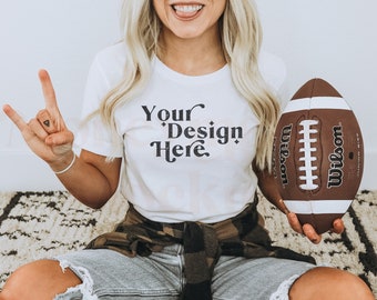 White Bella Canvas 3001 Mockup | Football Shirt Mockup | Gameday Mockup | Sports Mockup | Team Mockup | Fall Mockup | Superbowl Mock