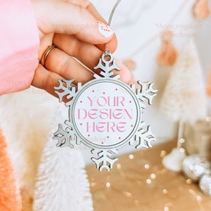 Christmas Ornament Mockup | Christmas Mockup | Ceramic Ornament Mockup | Pewter Snowflake Ornament Mockup | Pastel Christmas Mockup