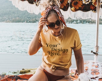 Bella Canvas 3001 Mockup | Bella Canvas Mustard Shirt | Tshirt Mockup | Spring Shirt Mockup | Summer T-Shirt Mockup | Model Mockup