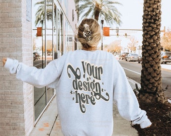Gildan 18000 Mockup | Gildan Ash Sweatshirt Mockup | Lifestyle Mockup | Gildan Sweatshirt Mockup | Model Mockup | Ash Sweatshirt Mockup