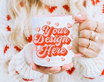 Maqueta de taza / Maqueta del día de San Valentín / Maqueta de taza de café con detalles en blanco y rosa de 11 oz / Maqueta de taza de café / Maqueta de taza con detalles / Maqueta de primavera