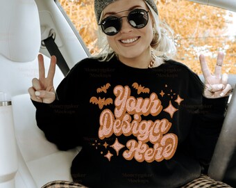 Halloween Mockup Black Gildan 18000 Mockup | Gildan 18000 Sweatshirt Mockup | Halloween Shirt Mockup | Oversized Mockup | Trendy Mockup