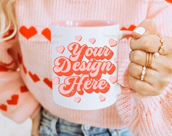 Maqueta de taza / Maqueta del día de San Valentín / Maqueta de taza de café con detalles en blanco y rosa de 11 oz / Maqueta de taza de café / Maqueta de taza con detalles / Maqueta de primavera