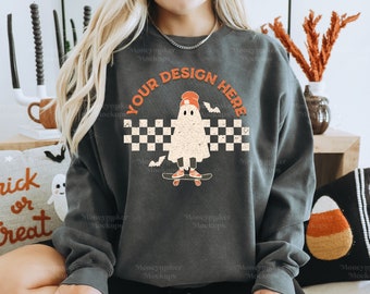 Maqueta de Halloween Comfort Colors 1566 Maqueta de pimienta / Maqueta de otoño / Maqueta de sudadera gris / Maqueta de sudadera de Halloween / Maqueta de sudadera