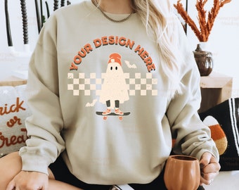 Halloween Mockup | Sand Gildan 18000 Mockup | Fall Mockup | Gildan Sand Sweatshirt Mockup | Halloween Sweatshirt Mockup | Sweatshirt Mockup