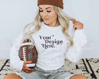 White Gildan 18000 Mockup | Gameday Mockup | Sports Mockup | Team Mockup | Fall Mockup | Superbowl Mock | Football Mockup | Model Mockup