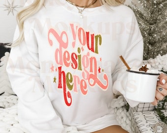 Christmas Mockup | White Gildan 18000 Mockup | Holiday Sweatshirt Mockup | Christmas Hoodie Mockup | Winter Mockup | Christmas Sweatshirt
