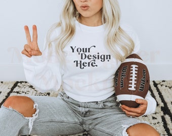 White Gildan 18000 Mockup | Gameday Mockup | Sports Mockup | Team Mockup | Fall Mockup | Superbowl Mock | Football Mockup | Model Mockup