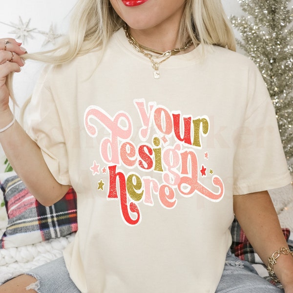 Christmas Mockup | Ivory Comfort Colors C1717 Mockup | Holiday Shirt Mockup | Christmas Shirt Mockup | Retro Christmas Mockup | Oversized