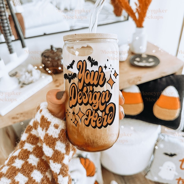 Libbey Glass Can Mockup | 16oz Glass Beer Can Mockup | Libbey Mockup | Fall Mockup | Halloween Mug Mockup | Fall Mug Mockup