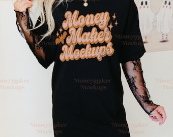 Mockup zwart shirt Halloween Comfort Colors 1717 (PNG, JPG)