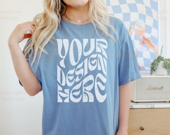 Trendy Mockup | Comfort Colors C1717 Mockup | Blue Jean Comfort Colors C1717 Mockup | Oversized Mockup | Comfort Colors Mockup | Y2K Mockup