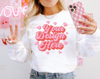 Valentines Day Mockup | Gildan 18000 White Mock Up | Valentines Day Shirt Mockup | Trendy Mockup | Oversized Sweatshirt Mockup