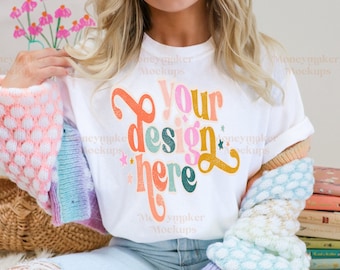 Weiß Comfort Colors 1717 Mockup | Comfort Farben Weiß Mockup | Frühling Mockup | Ostern Shirt Mockup | Cottagecore Mockup | Bücherwurm Mockup