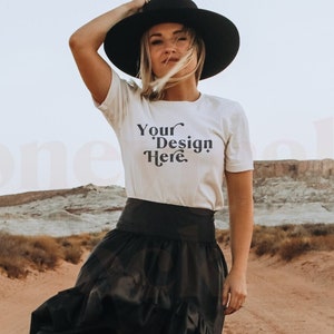 Western Mockup Bella Canvas 3001 | Bella Canvas White Shirt | White Shirt Mockup | Lifestyle Mockup | Model Mockup | Nature Mockup