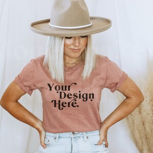 Bella Canvas 3001 Mockup | Bella Canvas Heather Mauve Shirt | Bella Canvas Tshirt Mockup | Heather Mauve Shirt Mockup | Model Mockup