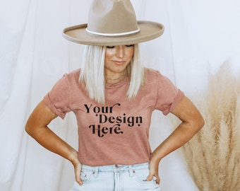 Bella Canvas 3001 Mockup | Bella Canvas Heather Mauve Shirt | Bella Canvas Tshirt Mockup | Heather Mauve Shirt Mockup | Model Mockup