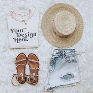 Bella Canvas 3001 Mockup | Bella Canvas Soft Cream Shirt | Spring Mockup | Soft Cream Shirt Mockup | Flatlay Mockup | Summer Mockup
